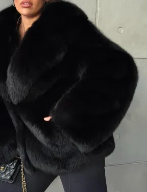 Черная шуба из лисы - фото 1
