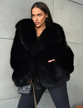 Черная шуба из лисы - фото 0