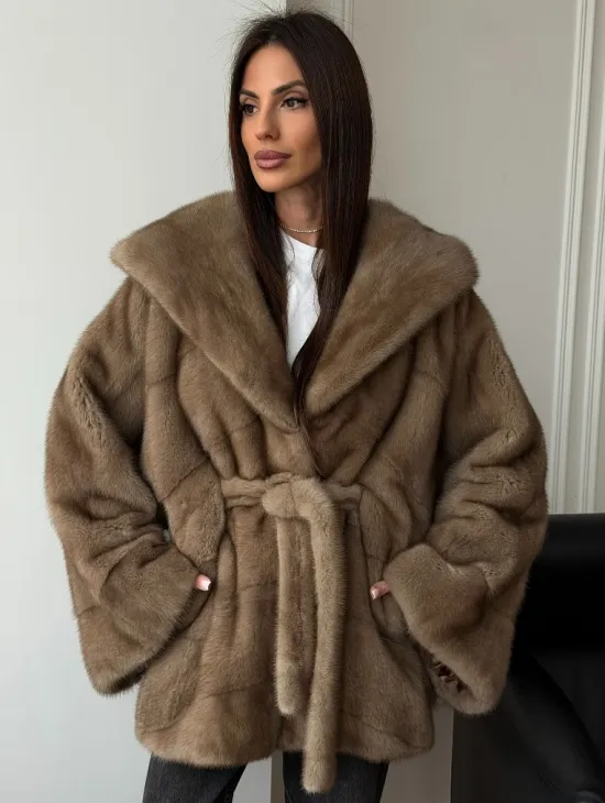 Норковая шуба пастель с капюшоном - фото 0