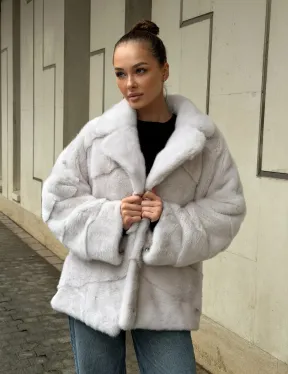 Светлый норковый полушубок - фото 12