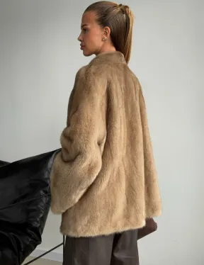 Норковый полушубок V-образный воротник - фото 5