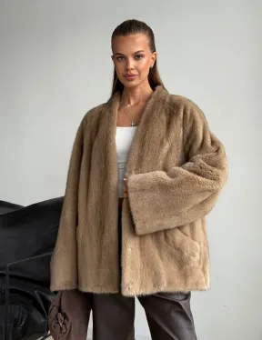 Норковый полушубок V-образный воротник - фото 10