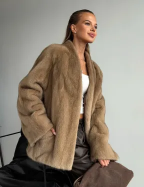 Норковый полушубок V-образный воротник - фото 8