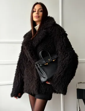 Коричневая дубленка из меха Тиградо - фото 7