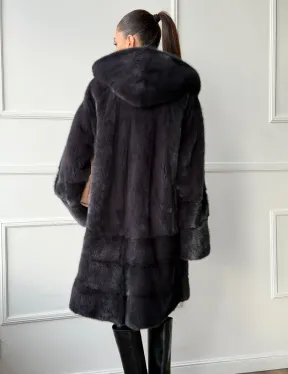 Норковая шуба с капюшоном - графит - фото 8