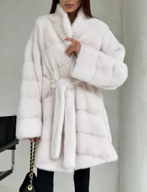 Белая шуба-кимоно, мех норка - фото 2