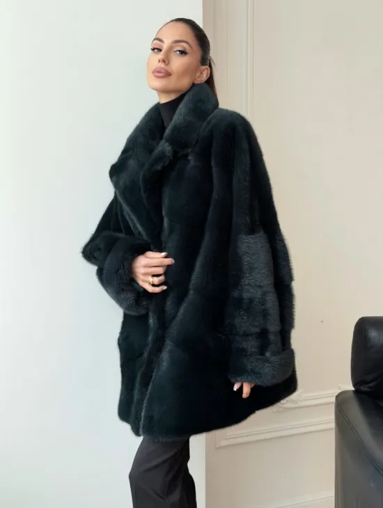 Зеленая норковая шуба - жакет - фото 8