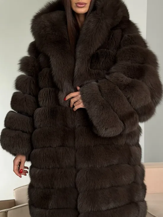 Шуба из песца с капюшоном - фото 1