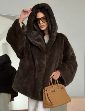 Зимняя норковая шуба с капюшоном - фото 14