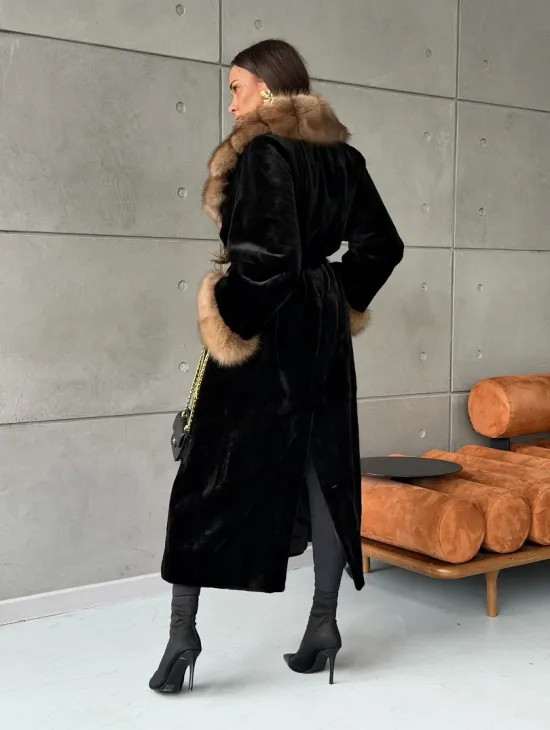 Шуба из чёрной стриженой норки, воротник и манжеты из куницы - фото 11