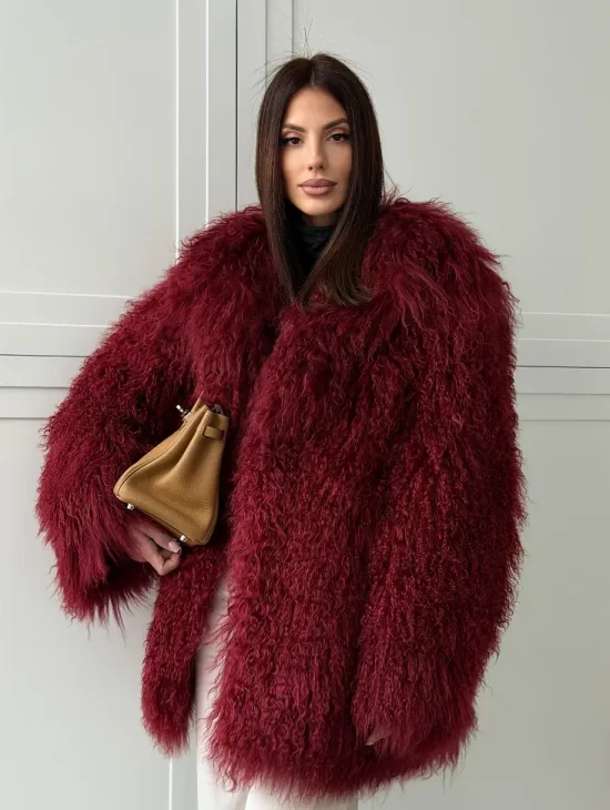 Шуба из ламы PREMIUM - бургунди - фото 10