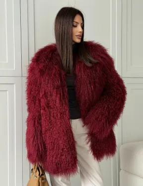 Шуба из ламы PREMIUM - бургунди - фото 8