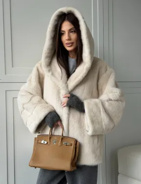 Норковый полушубок с капюшоном кобра - фото 16