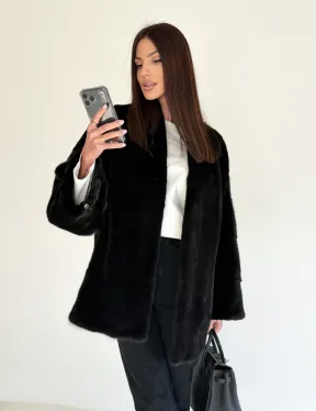 Женский норковый жакет - черный - фото 13