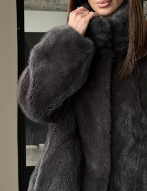 Меховой норковый жакет (серый) - фото 4