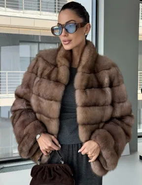 Полушубок из соболя «Тортора графит» - фото 0