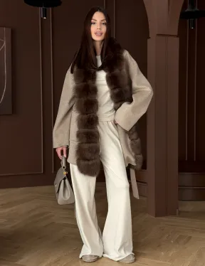 Пальто с отделкой из меха песца - фото 5