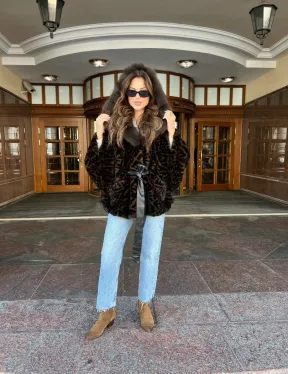 Пончо из скандинавской норки с принтом - фото 3