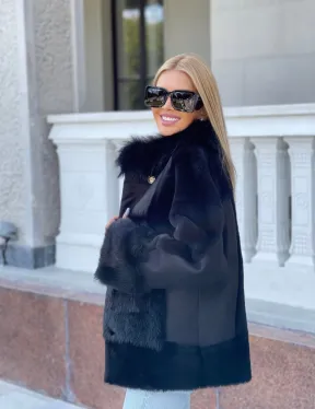 Черная дубленка из натуральной овчины - фото 1