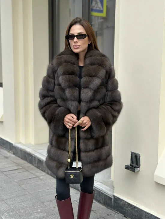 Роскошная шуба из меха баргузинского соболя - воротник шаль - фото 3