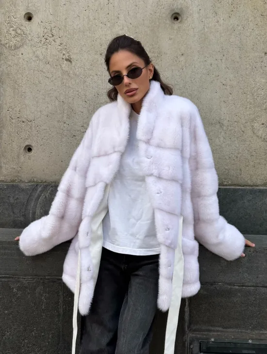 Короткая норковая шуба - цвет жемчуг - фото 11