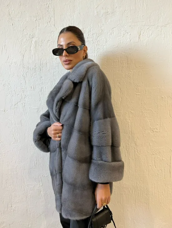 Серая короткая норковая шуба премиум качество - фото 6