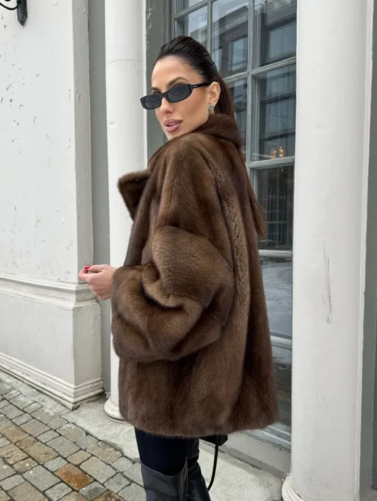 Кимоно полушубок английский воротник - цвет соболь - фото 7