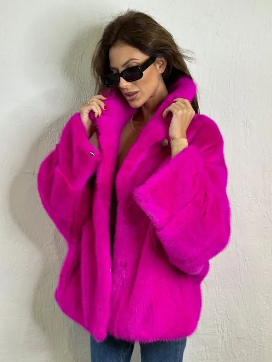 Короткая автоледи мех NAFA английский воротник - фуксия - фото 1
