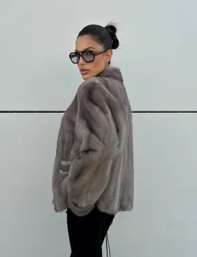 Жакет норковый в цвете сапфир - фото 9