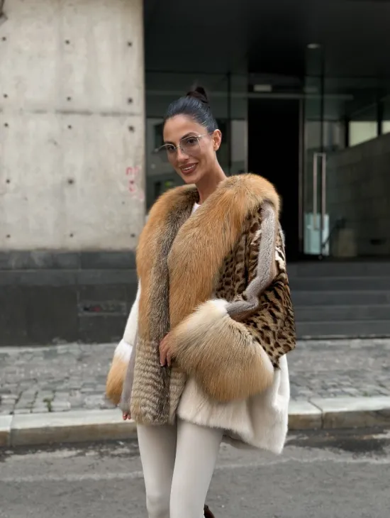 Комбинированная шуба из меха норки и альпийской лисы - фото 7