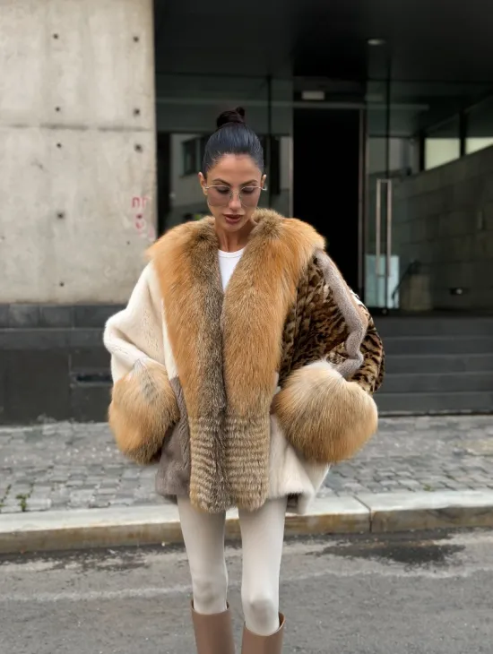 Комбинированная шуба из меха норки и альпийской лисы - фото 8