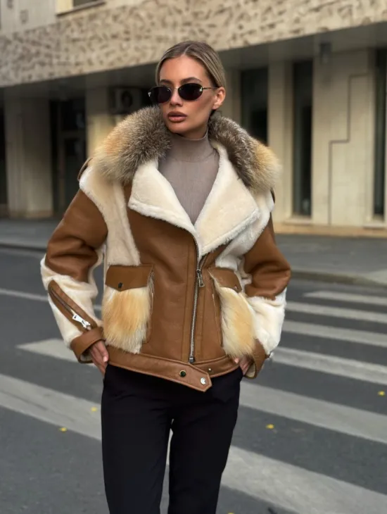 Стильная дубленка из мериноса - цвет кэмел - фото 7