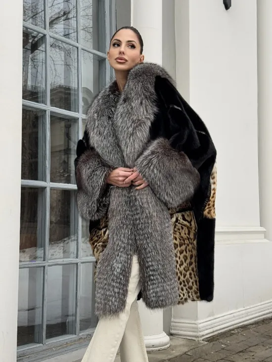 Комбинированная шуба из норки и чернобурой лисы - фото 9