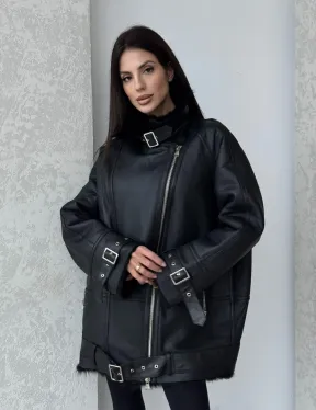 Черная дубленка - авиатор на тоскане - фото 8