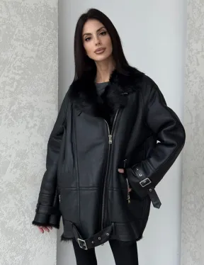 Черная дубленка - авиатор на тоскане - фото 5