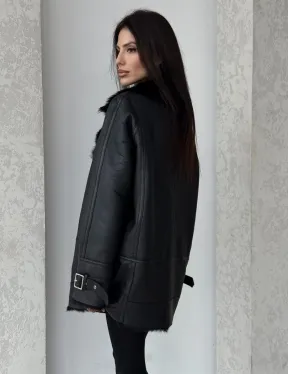 Черная дубленка - авиатор на тоскане - фото 2