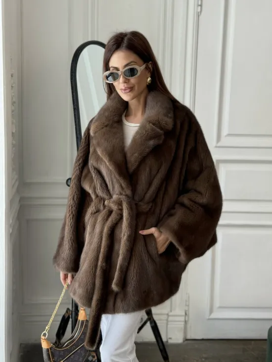 Норка роспуск, английский воротник летучка - цвет соболь - фото 3