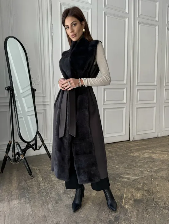 Элегантное пальто из кашемира с мехом норки - фото 4