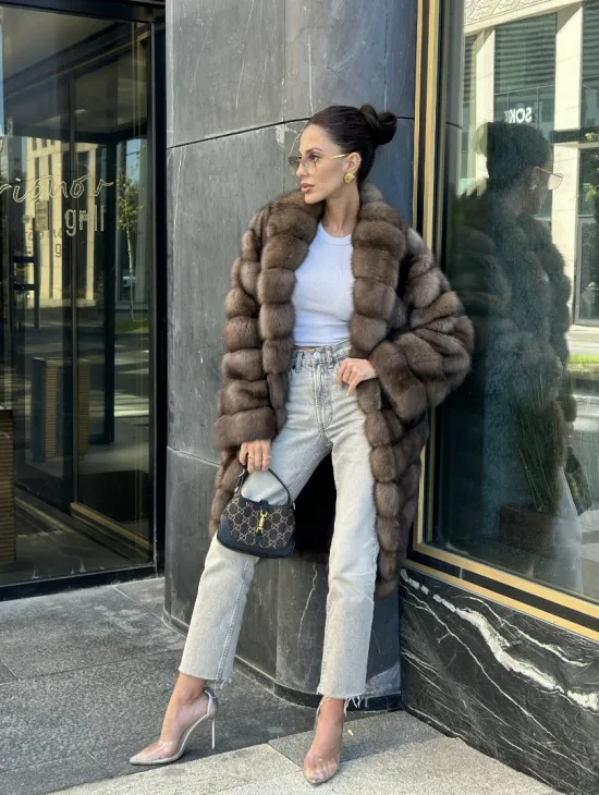 Шуба из меха баргузинского соболя - седина 1, воротник шаль - фото 6