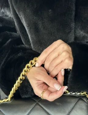 Удлиненная шуба из норки BLACKGLAMA с капюшоном - фото 2