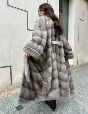 Шуба из норки  серого цвета - сапфир с английским воротником - фото 8