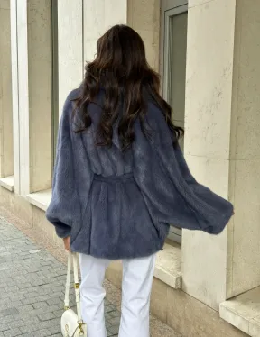 Шуба норковая летучая мышь - цвет джинс - фото 5