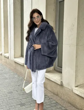 Шуба норковая летучая мышь - цвет джинс - фото 9